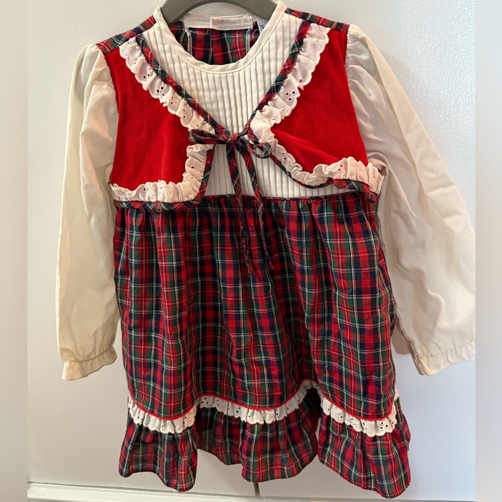 Nursery Rhyme Red and Green Plaid Dress with Lace